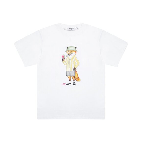 Maison Kitsune Cartoon Fox Print Short-Sleeved White - Picture 1 of 9